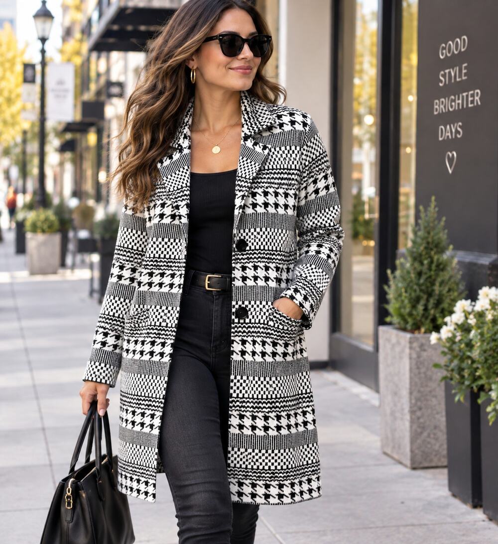 Society Club Houndstooth Coatigan Women L Black White NWT
